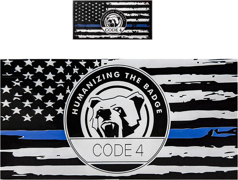 YTFRL 2 PCS Thin Line Sticker Code 4, American Flag Waterproof Vinyl Decal Police Support Bumper Stickers, Reflective Support Law Enforcement Decal for Car Truck Window Laptop (Large+Small) - Image 1